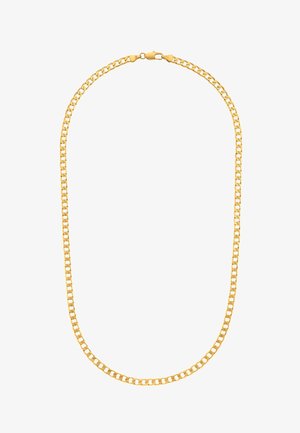 Collar de cadena de oro con eslabones alargados, acabado suave y un seguro cierre de langosta. De forma uniforme, adecuado para uso casual o formal.