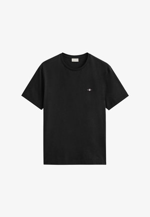 Zwart T-shirt met korte mouwen en een ronde hals, met een klein geborduurd GANT-logo op de linkerborst.