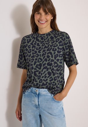 Cecil, T-SHIRT MIT RUNDHALS UND LEO-MUSTER - T-shirt imprimé - dried olive green