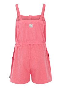 Mono sin mangas de color rosa con un ajuste relajado, cintura elástica y bolsillos laterales. Fabricado en una tela suave y ligera. Con un pequeño parche de logo.