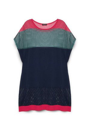 Tricot top met een maasontwerp in rood, teal en donkerblauw. Korte mouwen en een losse pasvorm met een gestructureerde zoom.