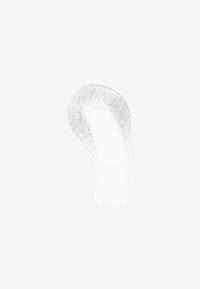 Klar gelé-lignende substans med en glatt tekstur, med små reflekterende partikler. Søles litt, noe som skaper en buet form på en hvit bakgrunn.