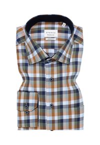 Geruit shirt in bruin, blauw, groen en wit. Voorzien van een button-down kraag en een zak op de linker mouw. Comfortabele pasvorm.