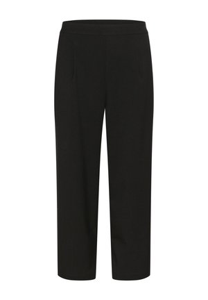 Pantaloni neri cropped realizzati in un tessuto morbido con una vita elastica, dotati di due tasche frontali e un design pulito e sartoriale.