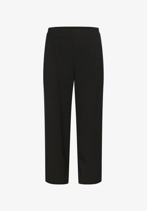 Pantaloni neri cropped realizzati in un tessuto morbido con una vita elastica, dotati di due tasche frontali e un design pulito e sartoriale.