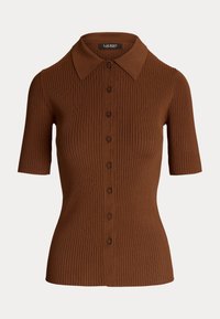 RIB KNIT ELBOW SLEEVE POLO CARDIGAN - Adīta jaka - dark terracotta
