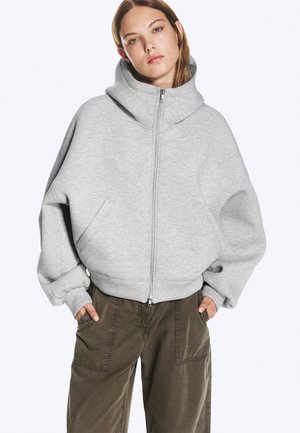 Weekday, FUNNEL ZIP SCUBA HOODIE - Суитшърт с цип - grey melange