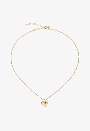 Collier en or avec une chaîne délicate et un pendentif en forme de cœur, présentant une finition polie. Fermoir à homard avec un détail de chaîne d'extension.