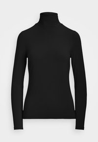 STRETCH JERSEY ROLL NECK - Tops ar garām piedurknēm - black