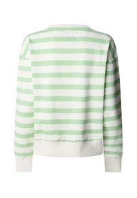 Sweatshirt a righe verdi e bianche con scollatura a girocollo, maniche lunghe, polsini e orlo a costine, dal morbido texture tessile.