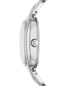Silver stainless steel watch featuring a smooth, rounded case, a prominent crown on the side, and a polished finish with no visible markings.