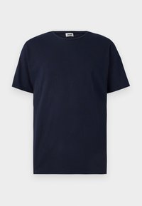 Navy blue short-sleeve t-shirt made from cotton, featuring a round neckline and a relaxed fit with no visible patterns or accents.