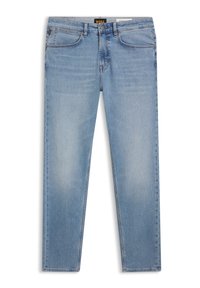 Svetlomodré džínsy z denimu so strihom s rovnými nohavicami. Majú päť vreciek, kontrastné prešívanie a štítok na páse.