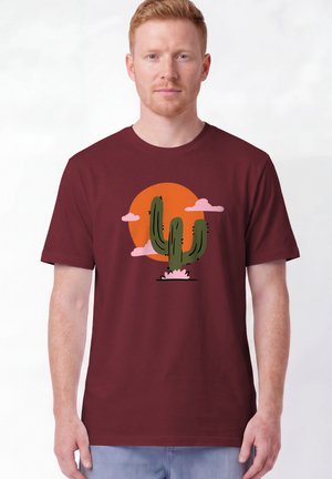 watapparel, KAKTUS IM SONNENUNTERGANG UNISEX - T-shirt imprimé - burgundy
