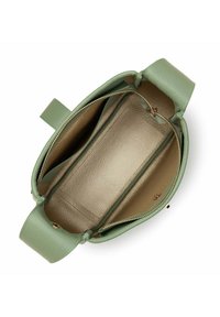 Borsa a tracolla in pelle verde texturizzata con zip dorata, dotata di un ampio interno e due scomparti per una migliore organizzazione.