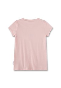 Pink cotton T-shirt with short sleeves, featuring a round neck and smooth texture. Back view shows the simple design without patterns.