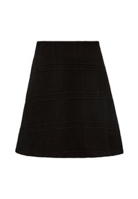 Jupe noire en ligne A avec un motif à carreaux subtil et une longueur au genou.