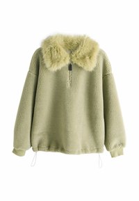 Heleroheline fliispullover kunstkarvase kaelusega, esiküljel pool-zipp, ja elastsete mansettidega. Värvlil on nöör, mis reguleerib istuvust. Pehme tekstuur.