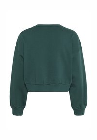 Geschorven groene sweatshirt met lange, opgeblazen mouwen en een aansluitende zoom. Gemaakt van zachte stof, met een ronde halslijn en een gladde textuur.
