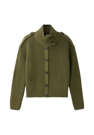 Stradivarius, HIGH-NECK BUTTON-UP KNIT CARDIGAN - Gilet - khaki