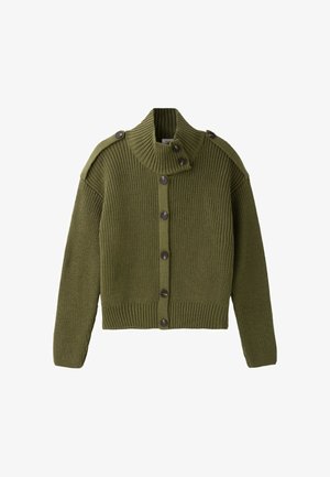 Stradivarius, HIGH-NECK BUTTON-UP KNIT CARDIGAN - Gilet - khaki