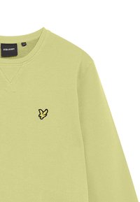 Felpa verde chiaro, misto cotone, collo a giro, polsini e orlo a costine, con piccolo logo ricamato in nero e giallo sul petto.