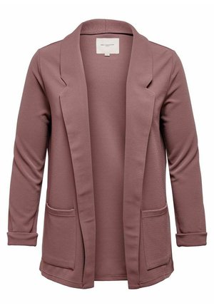 Blazer rose framboise en tissu texturé, avec un col à revers, une ouverture à l'avant et deux poches avant avec des manches roulées.