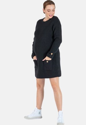 MATERNITY AND NURSING  WITH FRENCH OLIVE TREE BUTTONS HONEY - Gebreide jurk - black