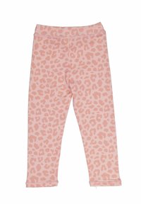 Rosa leggings med ett strukturerat tyg, med ett subtilt mönster av leopardtryck i mörkare rosa nyanser. Elastisk midja, hel längd.