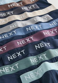 Boxer in cotone elasticizzato in vari colori, con fascia elastica a contrasto marchiata "NEXT". I colori includono blu navy, bordeaux, azzurro e verde.