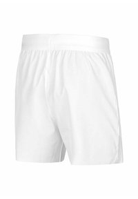Pantaloni corti atletici bianchi realizzati in tessuto leggero, con vita elastica e texture liscia, caratterizzati da un design semplice e senza loghi visibili.