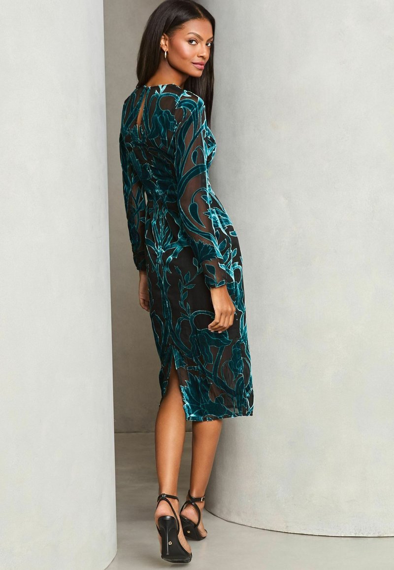 Lipsy PRINTED BURNOUT LONG SLEEVE - Cocktail dress / Party dress - teal  blue/blue - Zalando