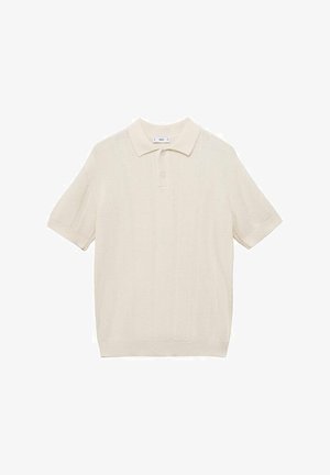 Korte mouwen polo in crème met een gestructureerd breipatroon, knoopsluiting en een klassieke kraag. Zachte stof en ribgebreide zomen.