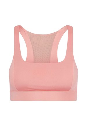 Rozā krūšturis ar gludu audumu priekšpusē un acs aizmugurē. Ievērojamas platās siksniņas un bezšuvju dizains nodrošina komfortu un atbalstu.