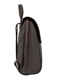 Borsa a tracolla in pelle marrone scuro con texture, dotata di zip argentata e tracolla regolabile, vista di lato.