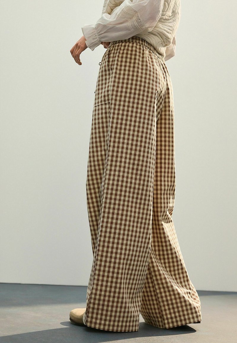 Geruite culotte-broek met wijde pijpen voor dames, gingham