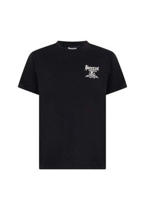 T-shirt noir à manches courtes avec petit logo blanc "Boxeur Des Rues" et graphique représentant un boxeur sur la poitrine gauche.