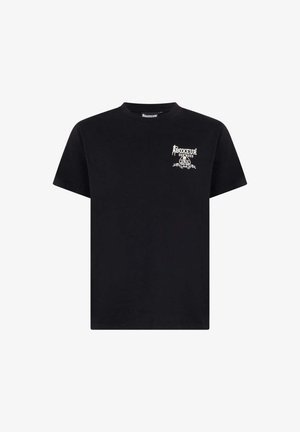 T-shirt nera a maniche corte con piccolo logo bianco "Boxeur Des Rues" e grafica di una figura da pugile sul petto sinistro.