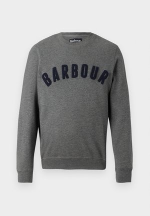 Grauer Pullover aus Baumwolle mit Rundhalsausschnitt. Mit "BARBOUR" in marineblauer erhabener Stickerei über der Brust. Mit gerippten Bündchen und Saum.