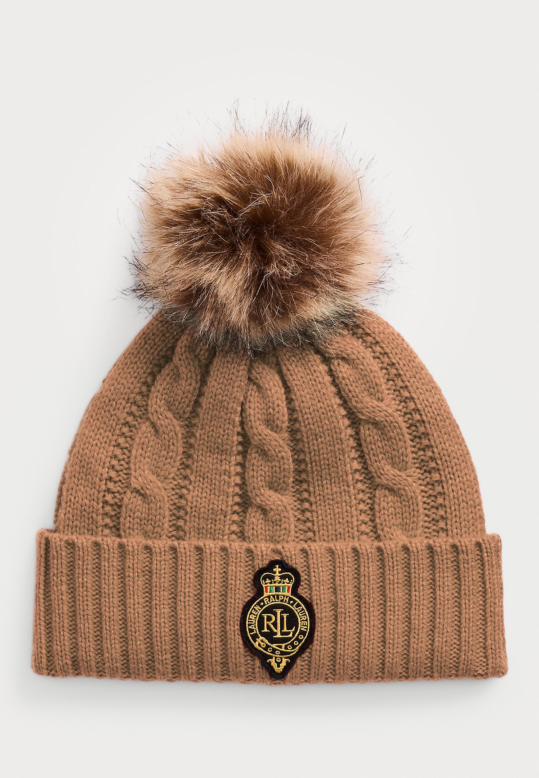 Lauren Ralph Lauren CREST PATCH POM POM CABLE KNIT BEANIE  display picture 1