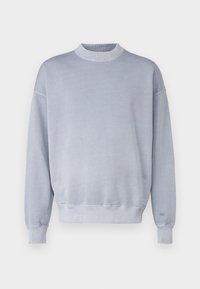 Lys grå pullover sweatshirt med ribbet rund hals, sænkede skuldre, lange ærmer og ribbede manchetter og kant. Blød tekstur.