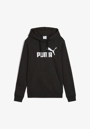 Fekete kapucnis pulóver kenguru zsebbel, elöl fehér "PUMA" logóval és emblémával. Klasszikus szabású, bordázott mandzsettákkal.