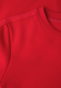 Roter Sweatshirt mit einem gerippten Rundhalsausschnitt und strukturiertem Stoff. Verfügt über eine glatte, weiche Oberfläche und eine figurbetonte Silhouette.