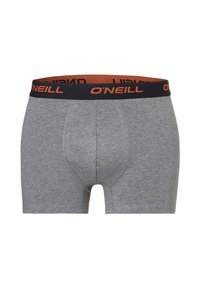 Grijze boxershorts gemaakt van zacht stof met een zwarte tailleband met oranje "O'Neill" branding. Naadloos ontwerp met een aansluitende pasvorm.