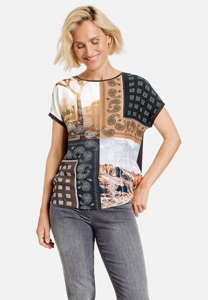 Print T-shirt - braun/lila/pink druck