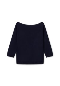 Schwarzes Langarmoberteil mit weitem Ausschnitt, gerippter Textur und enganliegenden Bündchen. Nahtlose Verarbeitung mit gerader Saumlinie.