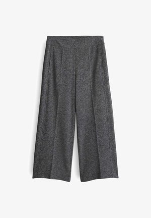 Weite Hose aus dunkelgrauem Stoff mit strukturierter Oberfläche. Mit zwei vorderen Falten und seitlichen Taschen ausgestattet. Maßgeschneiderter Schnitt mit entspannter Passform.