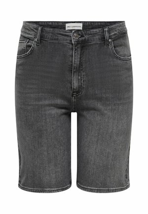 Mustiksi pestyt farkkushortsit, joissa on nappi- ja vetoketjusuljenta, etutaskut, vyölenkit ja brändätty sisävyötärötarra.