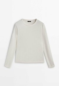 T-shirt crème à manches longues, col rond, tissu léger, présenté à plat sur fond blanc.