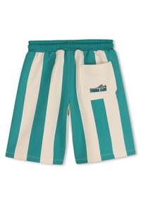 Πράσινα-γαλάζια και κρεμ ριγέ ανδρικά σορτς από βαμβάκι, με ελαστική ζώνη στη μέση και πίσω τσέπη με κέντημα "Tennis Club".